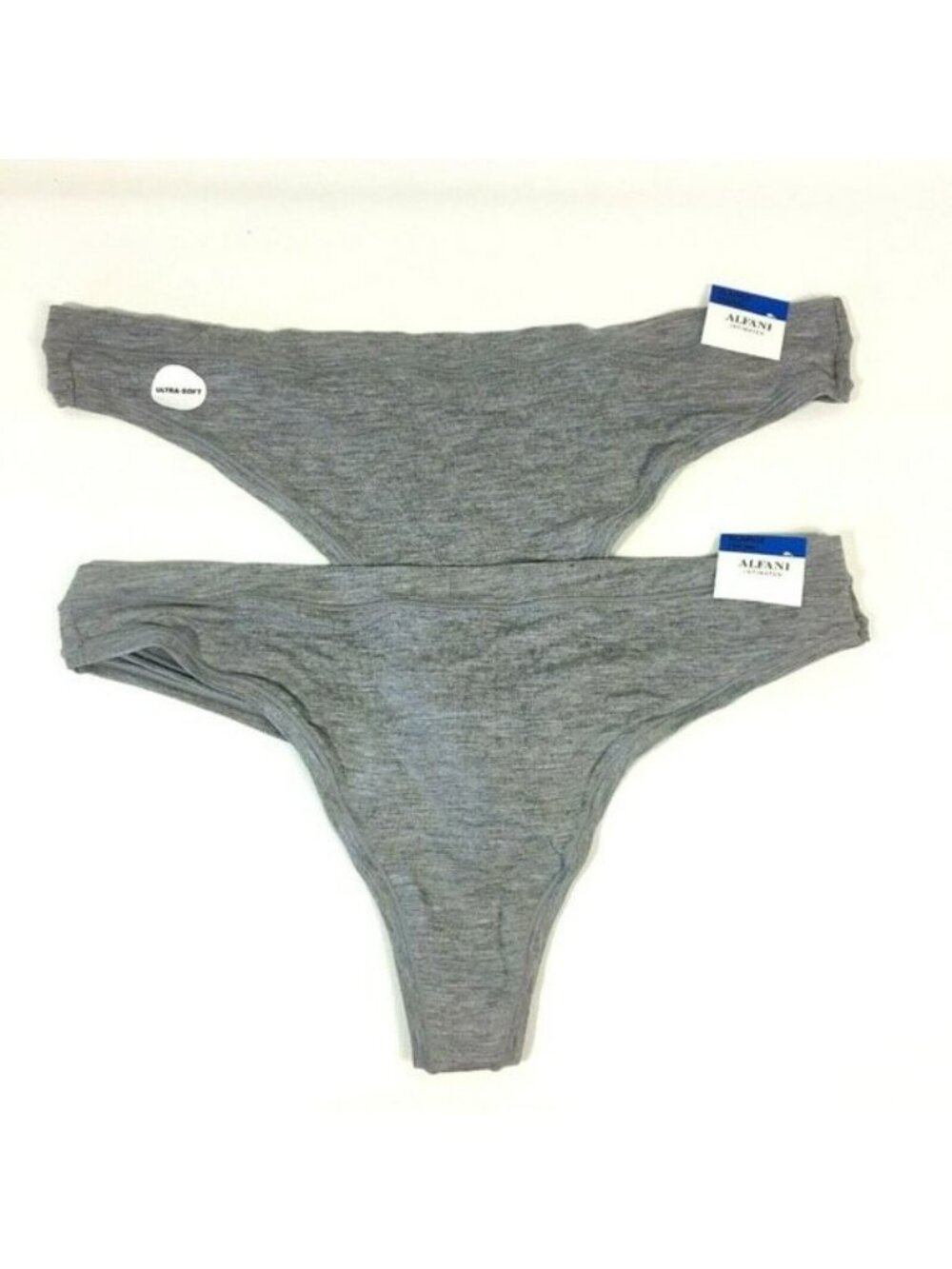 Alfani Womens Ultra Soft Thong Underwear Size XL 2 Pairs Gray